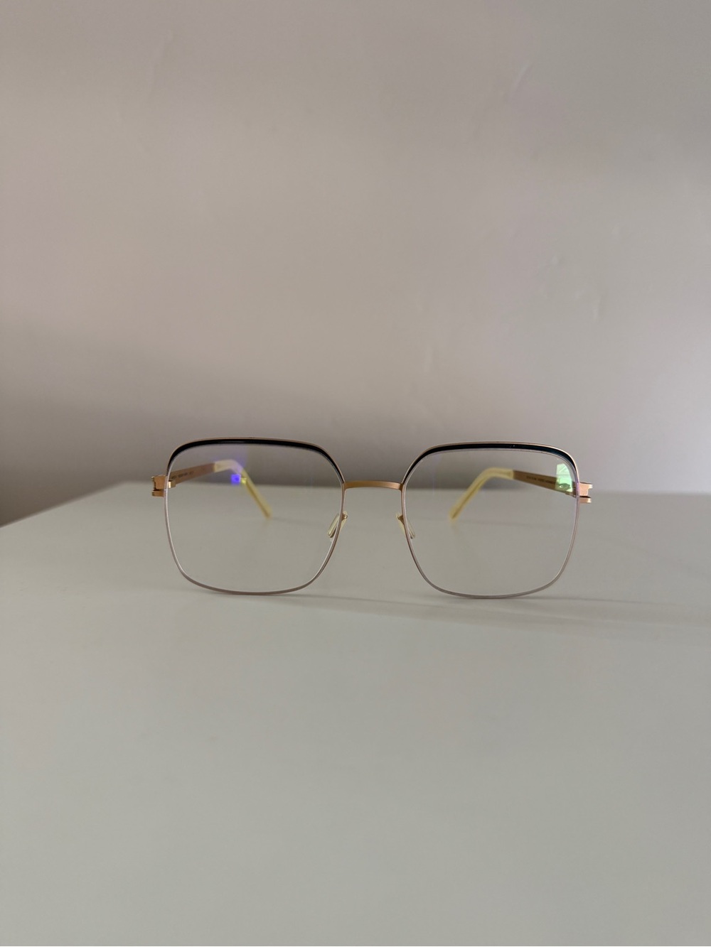 MYKITA Gold Metal Square Glasses with Black Accents